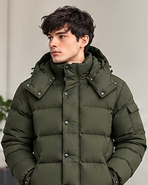 Doudoune à Capuche Matelassée – Vert militaire