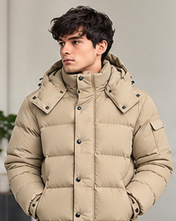 Doudoune à Capuche Matelassée – Beige