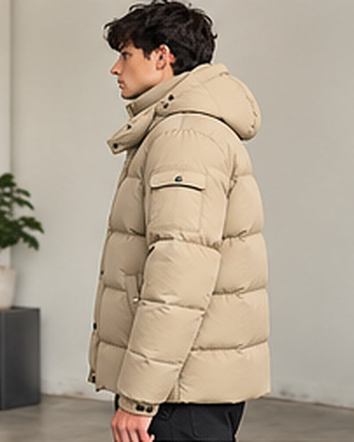 Doudoune à capuche matelassée homme Beige – vue de profil