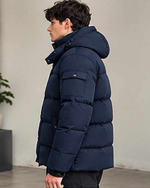 Doudoune à capuche matelassée homme Bleu marine – vue de profil
