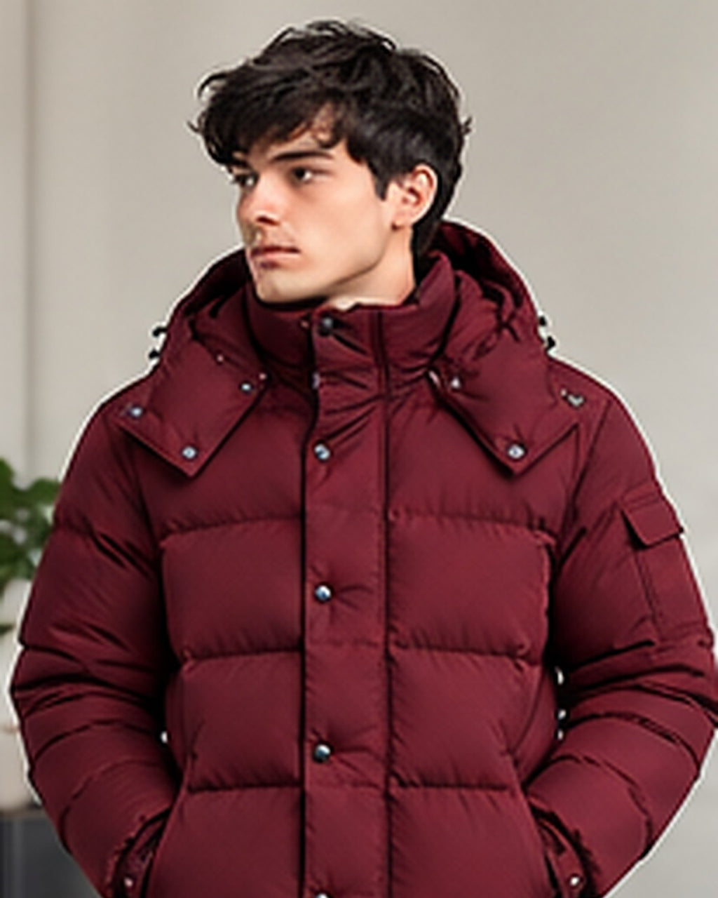 Doudoune à capuche matelassée homme Bordeaux – vue de face