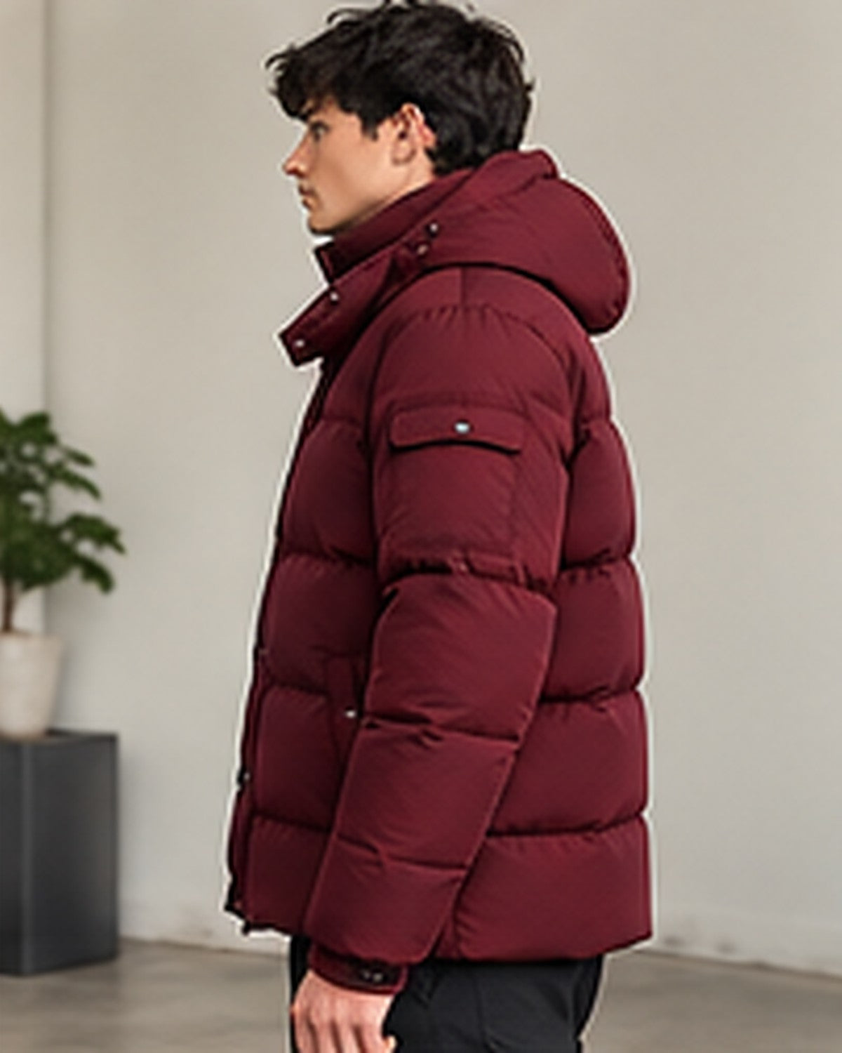 Doudoune à capuche matelassée homme Bordeaux – vue de profil