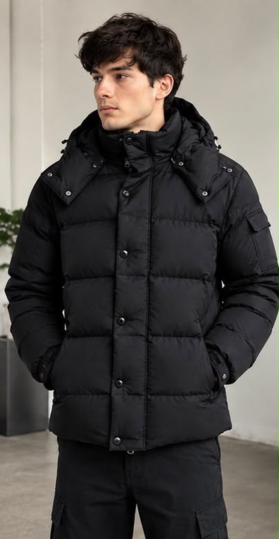 Doudoune à Capuche Matelassée – Noir