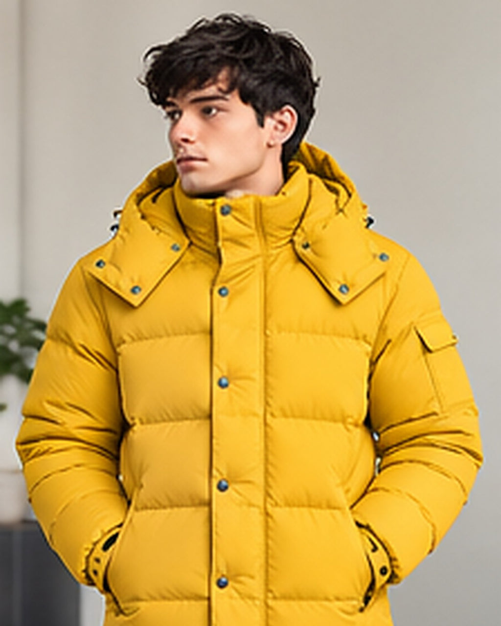 Doudoune à capuche matelassée homme Jaune – vue de face
