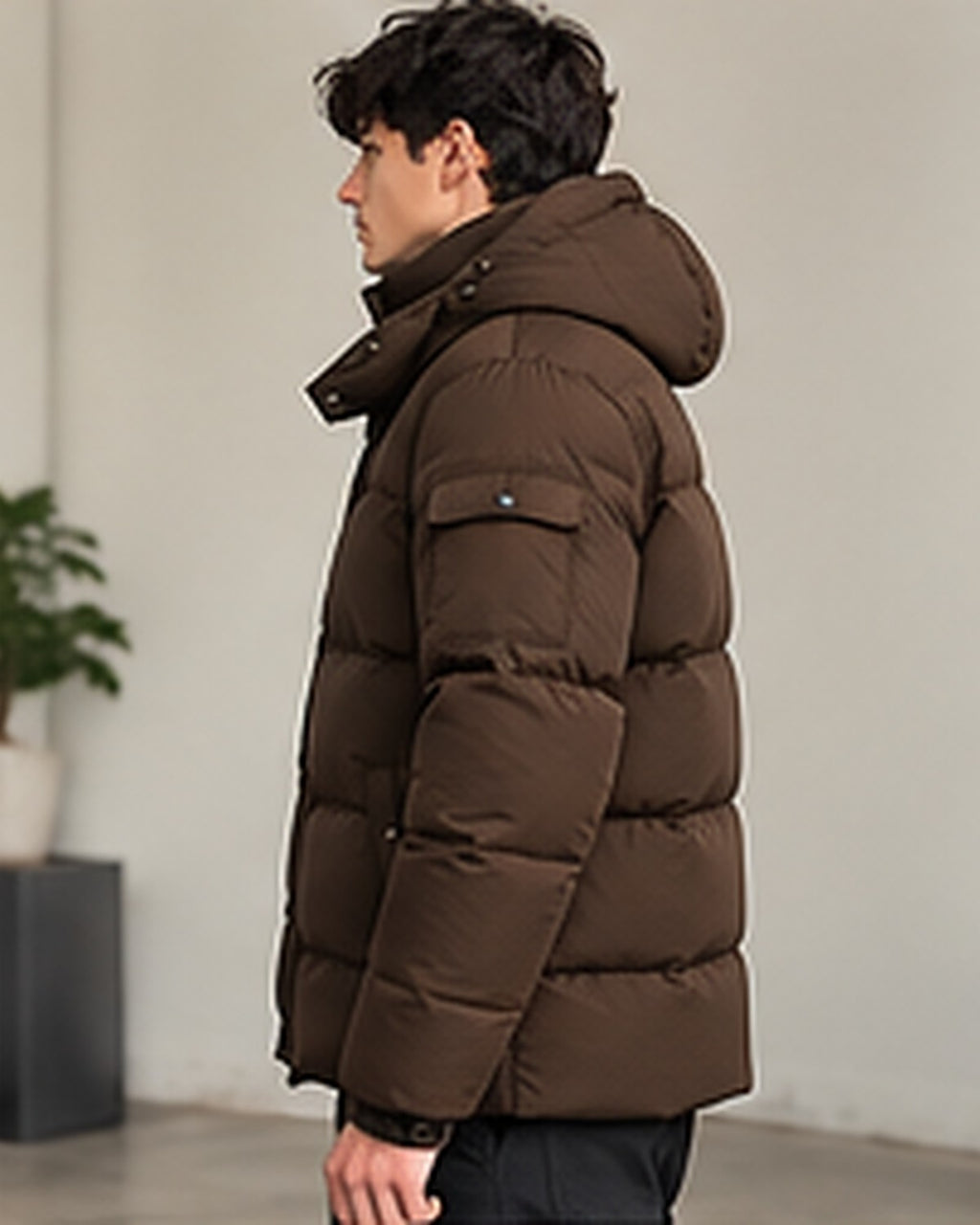 Doudoune à capuche matelassée homme Marron – vue de profil