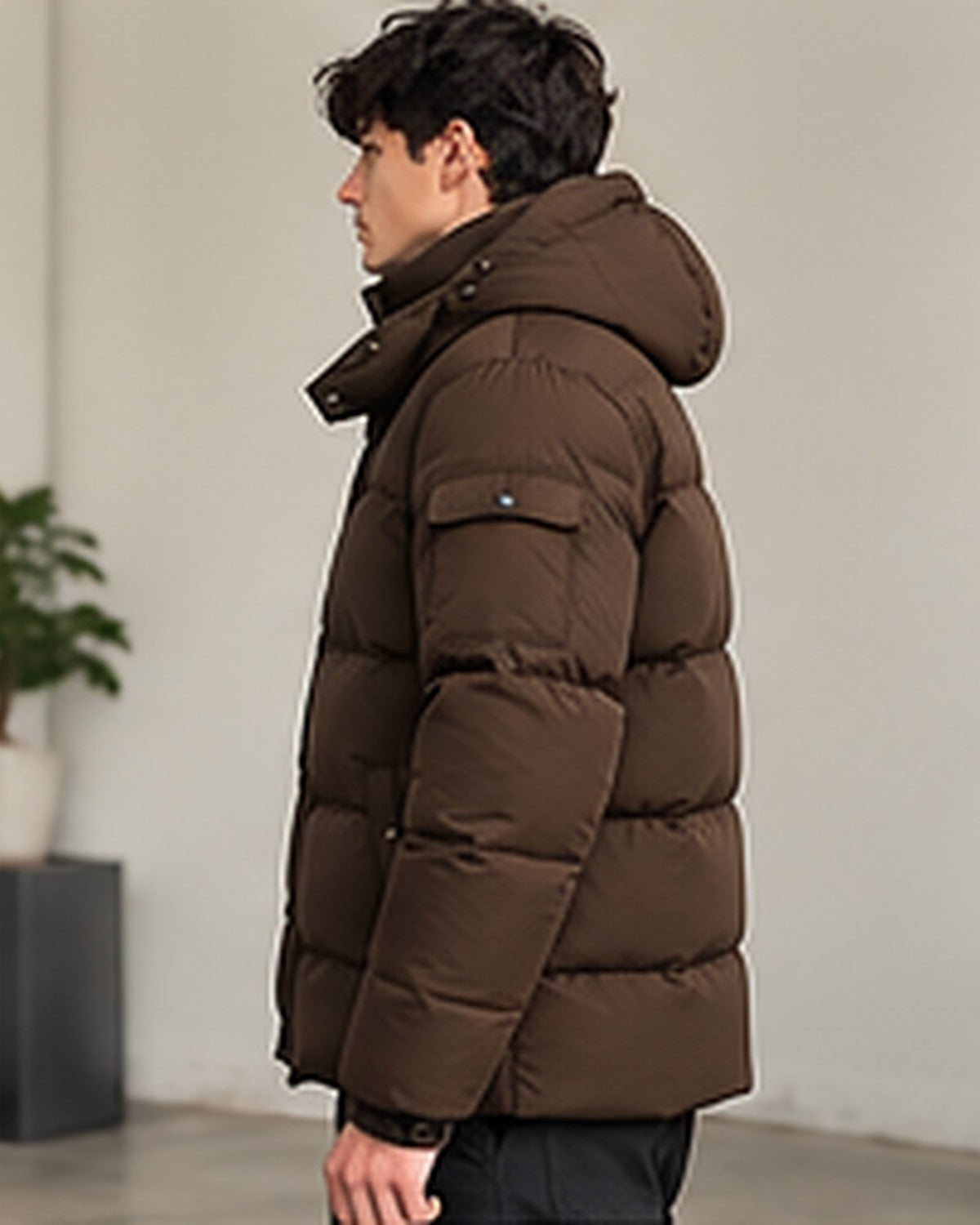 Doudoune à capuche matelassée homme Marron – vue de profil